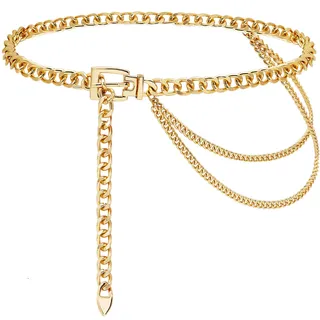 Suyi Kettengürtel für Damen Mädchen Gold Metall Taillenkette Mehrschichtige Klobige Kettengürtel für Das Kleid 90CM Gold