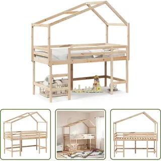The Living Store Hochbett mit Leiter und Dach 90x190 cm Massivholz Kiefer - Braun