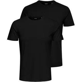T-Shirt ONLY & SONS "ONSBASIC SLIM O-NECK 2-PACK NOOS", Herren, Gr. L, schwarz (pack:2schwarz), Single Jersey, Obermaterial: 95% Baumwolle, 5% Elasthan, unifarben, schmal normal, Rundhals, Shirts T-Shirt