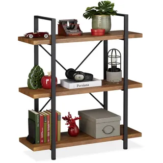 Relaxdays Regal , Holzwerkstoff, Metall , 90x102x33.5 cm , Wohnzimmer, Regale, Bücherregale