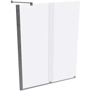 HÜPPE Xtensa pure Badewannenabtrennung Gleittür 1-teilig, mit festem Segment, Breite:120cm, Anschlag links, XT0601069322, Duschkabine: Profilfarbe silber hochglanz Glas ESG klar mit ANTI-PLAQUE