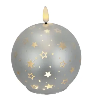 LED-Kugelkerze aus Glas mit Stern-Motiven und Timer 10cm LED-Kerze elektrisch Warmweiß Lichter Deko Adventskerzen Adventskranz Kranz Weihnachtsdeko Valentinstag geruchslos tropflos flammenlos