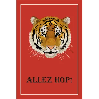 queence Leinwandbild »Tiger ALLEZ HOP!« Kunst   Modern   Raubkatzen   Schriftzug   Tiere   Tiger Premium-Leinwandstoff, Handarbeit aus Deutschland, braun