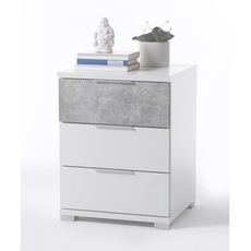 Bild Universal Nachttisch in Weiß Betonoptik - Moderner Nachtschrank mit drei Schubladen für Ihr Boxspringbett - 46 x 61 x 42 cm (B/H/T)