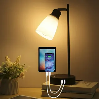 Lixada LED Tischlampe,Dimmbare Nachttischlampe mit Touch-Funktion, Tischlampen mit Ladefunktion USB A+C-Anschlüssen, Vintage Stil Leselicht für Schlafzimmer Wohnzimmer Babyzimmer Büro Kaffeetisch