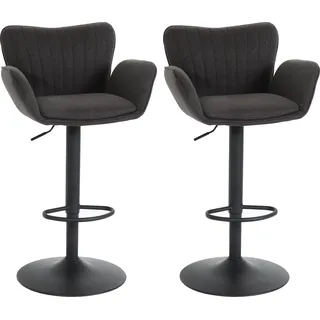 2er-Set Barhocker HWC-M67, Barstuhl, mit Armlehne Fußablage drehbar Stoff/Textil Eisen dunkelgrau Fuß schwarz - Grau