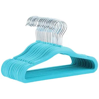 Amazon Basics Kinder-Kleiderbügel aus Samt mit Rutschfester Oberfläche, Babygröße 29,5cm, 30er-Pack, Blau