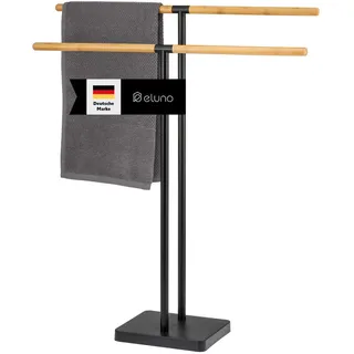 eluno Stand-Handtuchhalter, Bambus/Metall schwarz , Schwarz , 68.5x79x18 cm , Badezimmer, Badezimmerausstattung, Handtuchhalter