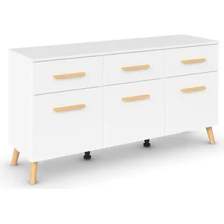 Rauch Möbel Skandi by Aditio Sideboard, Kommode, Schubladenschrank, Lowboard, 3 Schubkästen, Soft-Close, Holzfuß, Farbe Alpinweiß, 140x73x42cm