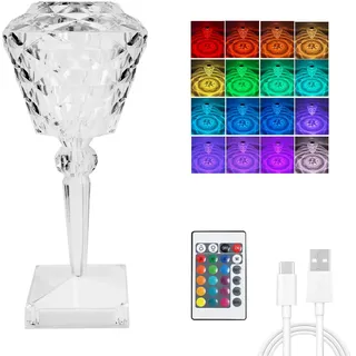 EXTRASTAR LED Kristall Tischlampe in Kelchform, RGB Tischlampe mit Fernbedienung, Dimmbare Touch Lampe, 16 Farben und Helligkeit Einstellbar, USB-Aufladbare, Blütenblattförmige Apertur