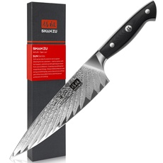 SHAN ZU Kochmesser, Küchenmesser Chefmesser 20cm Profi Messer Damaskus Carbon AUS-10 Edelstahl Scharfe Messerklinge Ergonomischer G10 Griff Exquisiter Geschenkverpackung