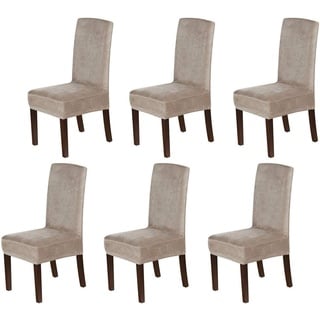 LINGKY Stuhlhussen 6er Set, Stuhlhussen für Esszimmerstühle, Stretch Samt Stuhlschoner Abnehmbarer Waschbarer, Stuhlbezug Universal für Esszimmer, Hotel, Bankett, Partys Deko (Taupe,Set of 6)