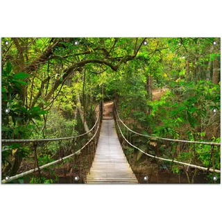 Wallario Outdoor-Poster für Garten oder Balkon, Motiv Hängebrücke im Urwald grüner Dschungel, in ca. 80 x 120 cm - Schwarz
