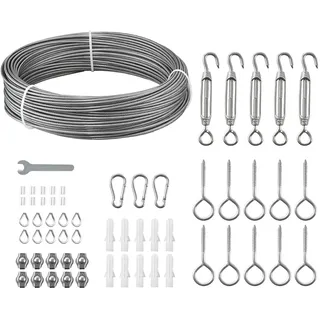 Vevor Edelstahldrahtseil φ2 mm 35,1 m Länge, Drahtseil aus Edelstahl 304 mit einer Bruchlast von 2 kN, Stahldraht 7x7 Litzen, Geländerseil für Terrassengeländer, Gartenspaliere, Lichtketten