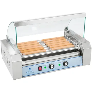Royal Catering Hot Dog Grill Hot Dog Maschine Hot Dog Maker (7 Rollen, Platz für 12 Würstchen, 1.400 W, 2 Heizzonen, Edelstahl) silber