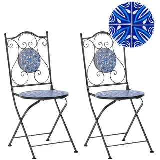 Beliani Gartenstuhl 2er-Set Metall Schwarz Cigliano , Schwarz, Blau , 40x90x45 cm , Gartenmöbel, Gartensessel, Gartenstühle