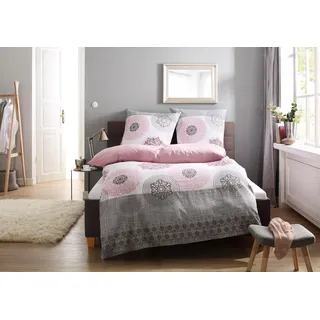 MY HOME Tesso Ornamenten Polycotton Rosa/Grau 135 x 200 cm + 2 x 80 x 80 cm