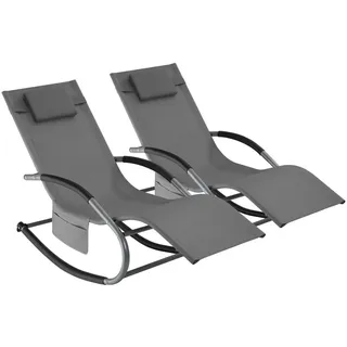 tectake Gartenliege Taya,abnehmbares Kopfpolster, seitliche Aufbewahrungstasche,grau , Kunststoff , 62x92x142 cm , Gartenmöbel, Gartenliegen