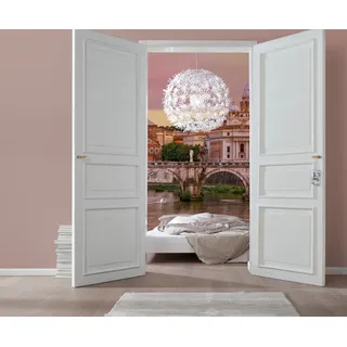 Komar Fototapete ROME | 368 x 254 cm | Tapete, Wand, Dekoration, Wandbelag, Wandbild, Wanddeko, Petersdom, Stadt, Sonnenuntergang, Brücke | 8-932