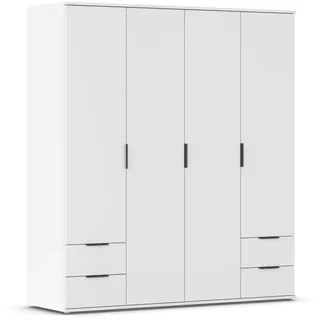 Rauch Möbel Essea, Drehtürenschrank, Kleiderschrank, Garderobe, Schrank, Kleiderschrank weiß, 4-türig, 4 Schubkästen, Farbe Alpinweiß, 168x188x52cm