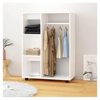 Kleiderschrank Weiß 80x40x110 cm Holzwerkstoff mit viel Stauraum, Garderobe mit Rollen, Garderobenständer, Räuchereiche