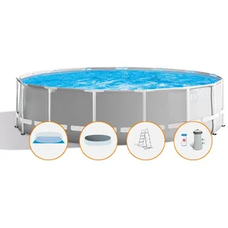 Intex 26724 ex 26734, Prism runder Aufstellpool, 457x107cm,inkl. Filterpumpe, Leiter, Abdeckplatte. Bodenmatte - Grau