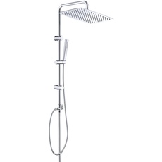 Görbach Edelstahl Duschsystem ohne Armatur, Regendusche Duschset mit Duschstange und Kopfbrause rechteckig 35x25cm, Chrom