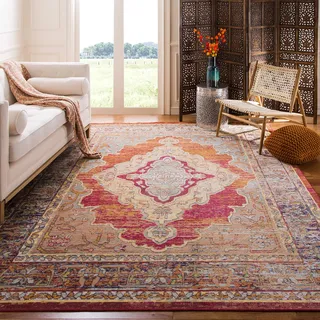 SAFAVIEH Boho Teppich für Wohnzimmer, Esszimmer, Schlafzimmer - Crystal Collection, Kurzer Flor, Orange und Hellblau, 201 X 279 cm