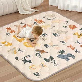 COMOMY Krabbelmatte Baby 127x127 cm, Dicke und Weiche Spielmatte Baby Faltbar, Rutschfeste Schadstofffrei Krabbeldecke für Baby, Baby Play Mat für Laufstall (Beige)