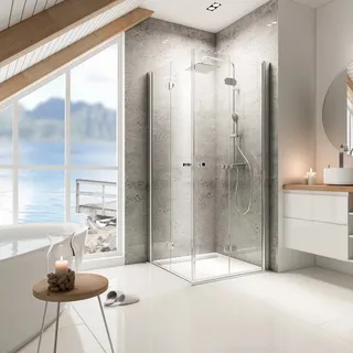 Schulte Eckeinstieg mit Drehfalttür Garant Echtglas Chrom-Optik 90 cm x 90 cm