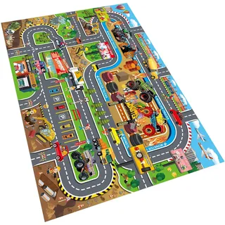 WFKKMEQ Auto Teppich, Spielteppich Kinder Autoteppich Verkehrsstraßenteppich Spielmatte Automatte mit Stadtplan Autos Kinderteppich für Kinderzimmer und Spielzimmer (50 x 80 cm)