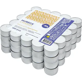Horeca Candles - Teelichter 8 Stunden Brenndauer - Weiß - 100 Stück - Aluhülle - Kerzen zum Feiern, Deko, Hochzeit, Gastro, Party - Ohne Duft - Premium Qualitä