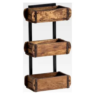 Wandregal Ziegelform 3er Altholz Metall Wanddekoration Aufbewahrungsbox Backsteinform rustikal mit Metallbeschlägen Holzbox Wandboard Shabby Geschenkidee Gewürzregal
