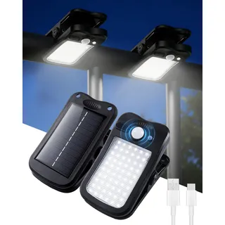 FabStyl Solarleuchten für Außen mit Bewegungsmelder, Clip-on Design mit 60 LEDs und Solar-Bewegungsmelder-Klemme, 3 Modi, IP65 Wasserdicht für Zaun, Dachrinne und Garten Beleuchtung Solar (2 Stück)