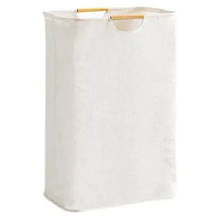 Wäschekorb, Oxford-Stoff, beige, 39 × 53 × 27 cm, Wäschekorb, große Kapazität, faltbar, mit Holzgriff, Wäschekorb für Schlafzimmer, Wohnzimmer, Kinderzimmer, Badezimmer und Reisen