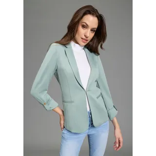 Sweatblazer BRUNO BANANI, Damen, Gr. 44, salbei, Milano Rib, Obermaterial: 76% Polyester, 20% Viskose, 4% Elasthan, unifarben, figurbetont hüftlang, 2-Naht-Ärmel krempelbar, Blazer Sweatblazer, hüftlange Blazerform, figurbetonte Passform, mit Reverskragen