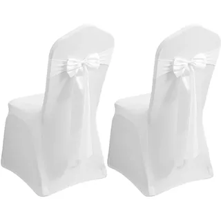 PORFOYO 2 Stück Stuhlhussen Weiß, Hochzeit, Stretch, Mit 2 Schleifen, Für Party, Hochzeit, Feier, Wohnzimmer, Esszimmerstuhl