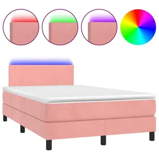 vidaXL Boxspringbett mit Matratze & LED Rosa 120x200 cm Samt - Rosa