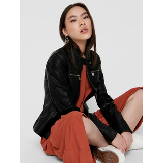 Lederimitatjacke ONLY "ONLBANDIT – Bikerjacke mit figurbetonter Form und Reißverschlüssen", Damen, Gr. 40L, schwarz, Web, Obermaterial: 100% Viskose. Beschichtung: 100% Polyurethan, unifarben, figurumspielend taillenbedeckt, angesetztes Bündchen, Jacken Lederimitatjacke, Lederimitat, Topseller