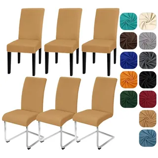 Stuhlhussen 6er Set Stretch Schwingstuhl Elastisch Abnehmbar Waschbar Kamel
