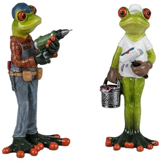 Formano 2er Set Froschpaar Handwerker und Maler lustige Frösche Figur Dekoration Handbemalt Kunststein Froschhausen