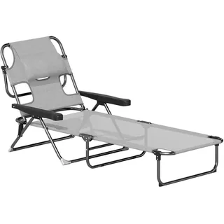 Outsunny Gartenliege mit Kopfkissen, für Garten, Balkon, Mesh, Dunkelgrau , Metall , 72x31x194 cm , Gartenmöbel, Gartenliegen
