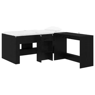 vidaXL Hochbett mit Schreibtisch für Kinder 2 Stk. Schwarze Eiche - Schwarz