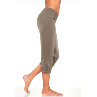 Caprihose H.I.S, Damen, Gr. 44/46, N-Gr, grün (khaki), Single Jersey, Obermaterial: 94% Baumwolle, 6% Elasthan, unifarben, Basic, bequem 3/4-Länge, Hosen Caprihose, mit verstellbarem Saum, Loungewear, Topseller