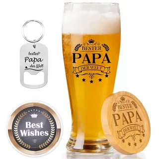 Blumuze Papa Geschenke Geburtstag,Personalisiert Bierglas mit Untersetzer Geschenke für Papa zu Vatertagsgeschenk Geburtstagsgeschenk,Geschenk Vatertag zu Weihnachten 15OZ