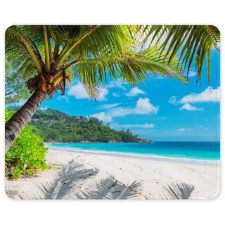 Auhoahsil Mouse Pad, Square Beach Style Anti-Slip Rubber Mousepad with Durable Stitched Edges for Gaming Office Laptop Computer PC Men Women Kids, Cute Custom Pattern, Beach and Coconut Tree Design