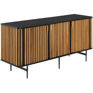 Tectake tectake® Sideboard Lineo, Lamellenoptik, 3 Schrankfächer schwarz/braun - 405895