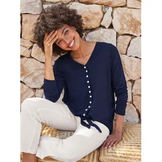 Langarmshirt HEINE "Shirt", Damen, Gr. 34, blau (marine), 100% Baumwolle, unifarben, V-Ausschnitt, Shirts Langarmshirt