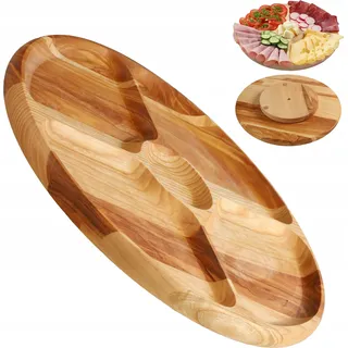 KADAX Servierplatte, Drehteller aus natürlichem Holz, 33,5cm Drehplatte mit Fächern, Servierteller für Chips und Dip, Snackteller zum Servieren von Fleisch (Eschenholz)