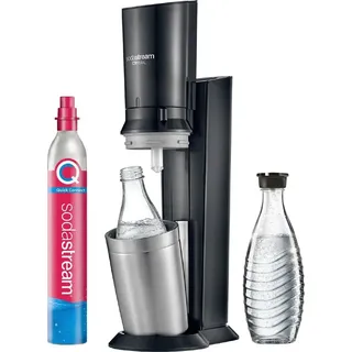 Sodastream Crystal 3.0 schwarz + 2 Glaskaraffen + Zylinder